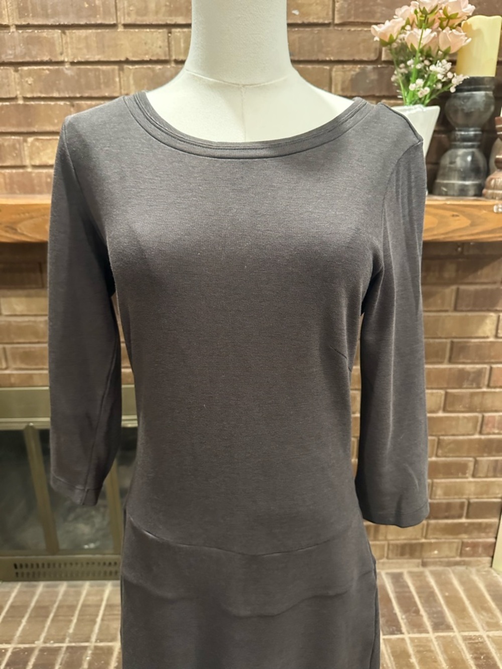 Toad&Co Taupe Brownish Gray 3/4 Sleeve Shift Dress - Medium - EUC - Picture 3 of 7